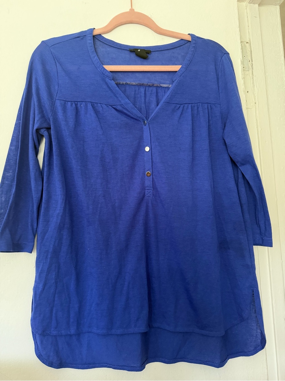 H&M Royal Blue V-Neck Henley Tunic Top